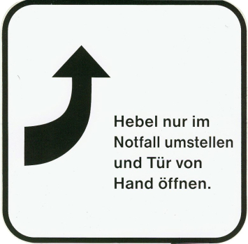 Hinweisschild -HandbetÃ¤tigung- (oben)