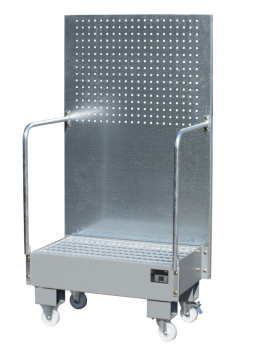 Auffangwanne, fahrbar mit Lochplattenwand