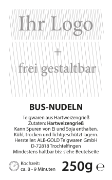 Busnudeln, 250 gr., individuelles Design