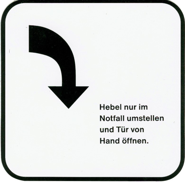 Hinweisschild -HandbetÃ¤tigung- (unten)