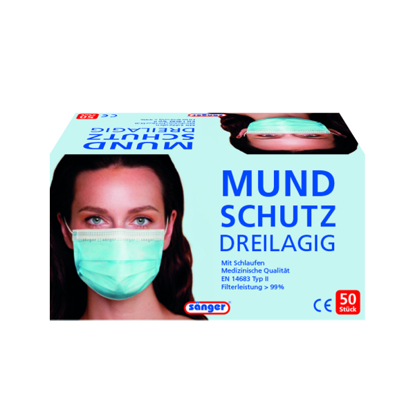 Mund- Nasenschutz, flach, Einweg 50 St. im Karton