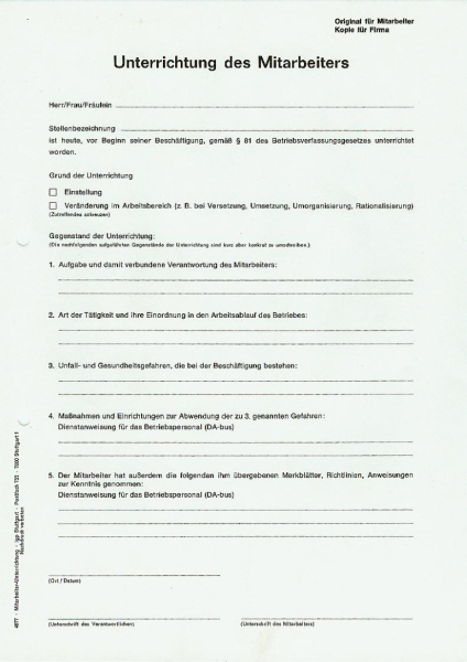 Unterrichtung des Mitarbeiters