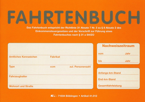 Fahrtenbuch fÃ¼r PKW