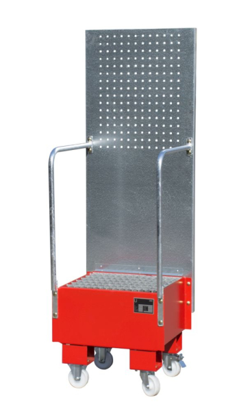 Auffangwanne, fahrbar mit Lochplattenwand