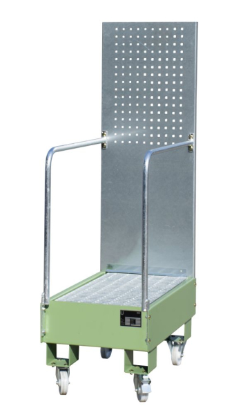 Auffangwanne, fahrbar mit Lochplattenwand