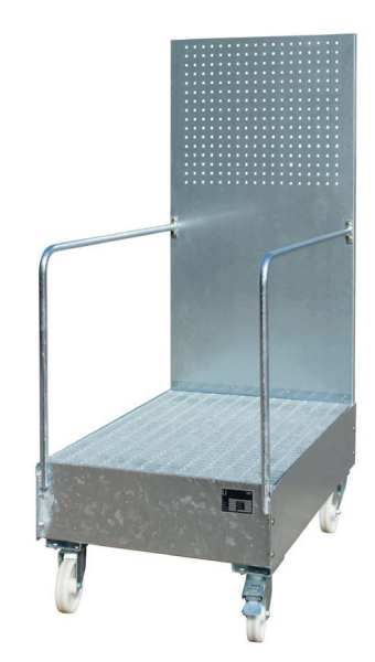 Auffangwanne, fahrbar mit Lochplattenwand
