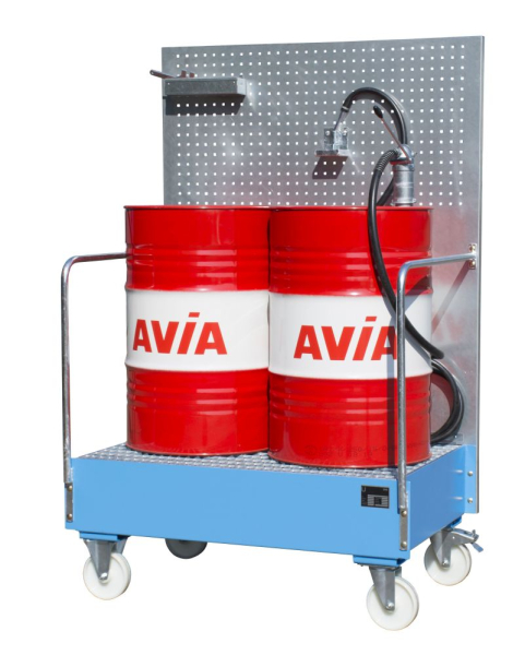 Auffangwanne, fahrbar mit Lochplattenwand