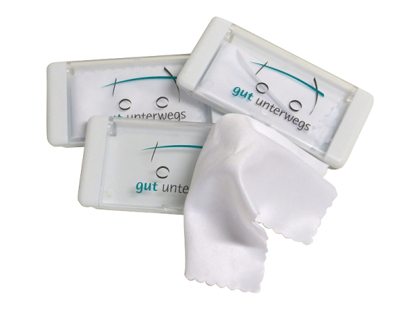 Brillenputztuch-Box, GehÃ¤use weiÃŸ, Deckel trans-