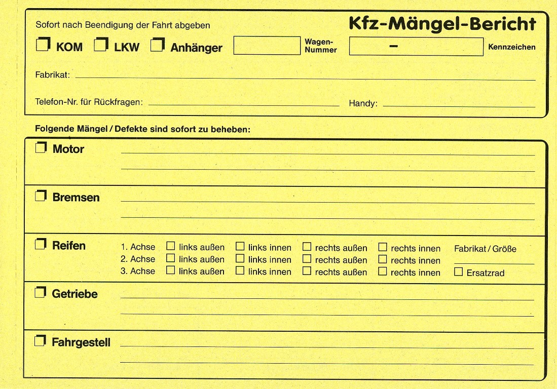 KFZ-Mängelbericht (Block 50 Blatt)