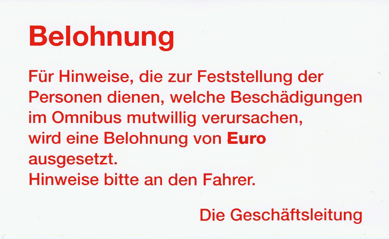 Hinweisschild - Belohnung für Hinweise-