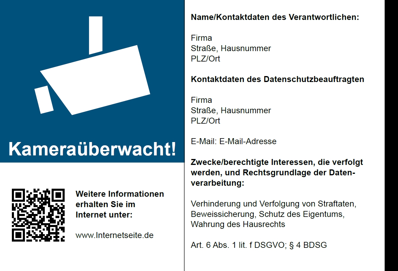 Hinweisschild Kameraüberwacht + Firmenadresse