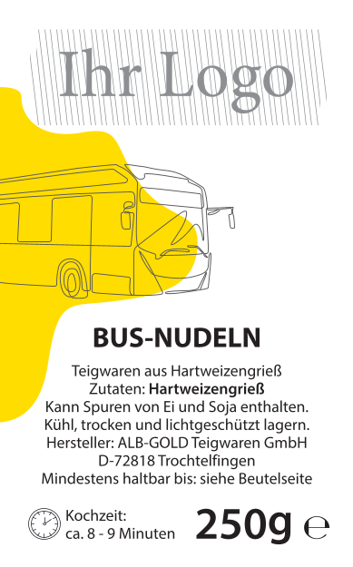 Busnudeln, 250 gr. mit Firmenetikett