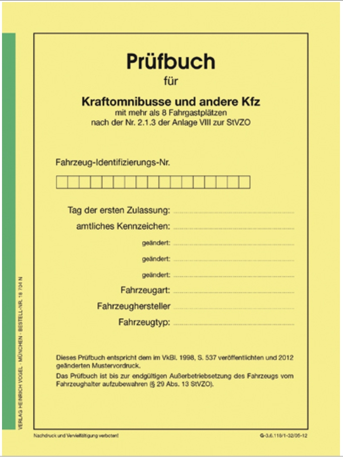 Prüfbuch für Kraftomnibusse